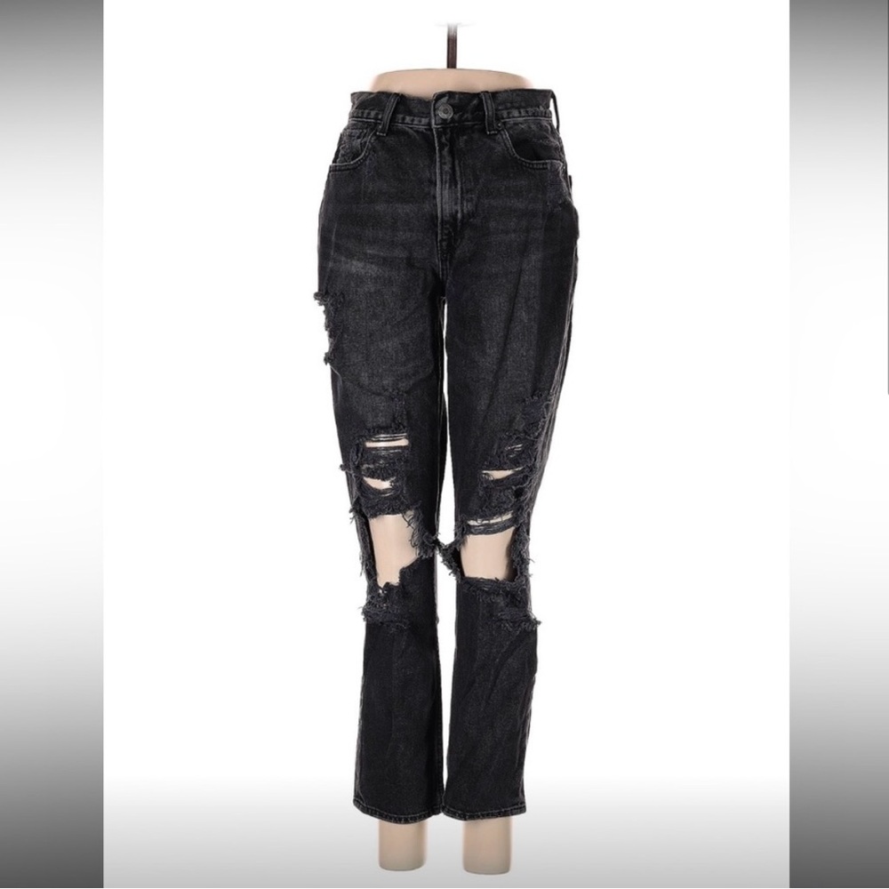 American Eagle Outfitters Black Distressed Straight Leg Jeans